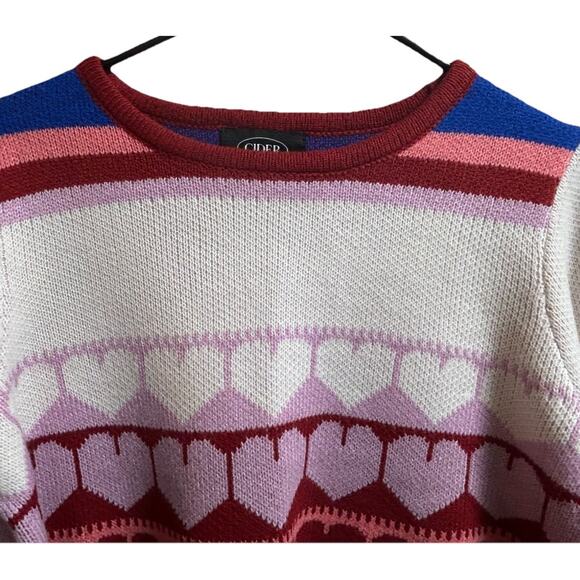Cider Women's Cropped Cozy Sweater Pullover Heart Pattern Puff Sleeve-Size Small - Picture 3 of 5